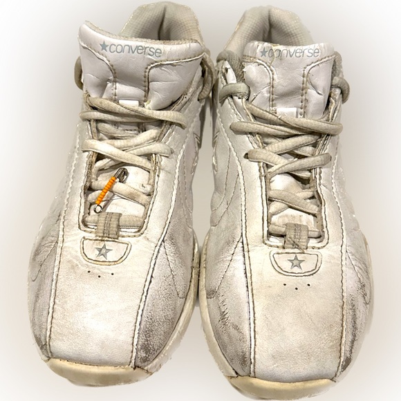 VTG LEATHER CONVERSE CHEER SHOES WHITE ORANGE SZ 5.5 ATHLETIC 1H 03 02 SKU#5J769 - Picture 1 of 6